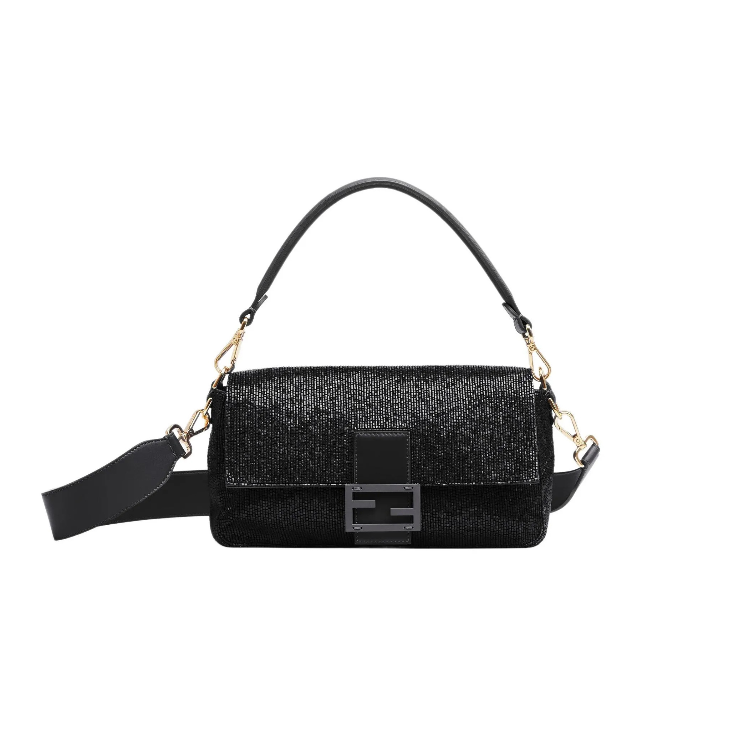 FENDI BEADED BAGUETTE BLACK SHOULDER BAG 8BR600AM2LF0KUR (27*15*6cm)